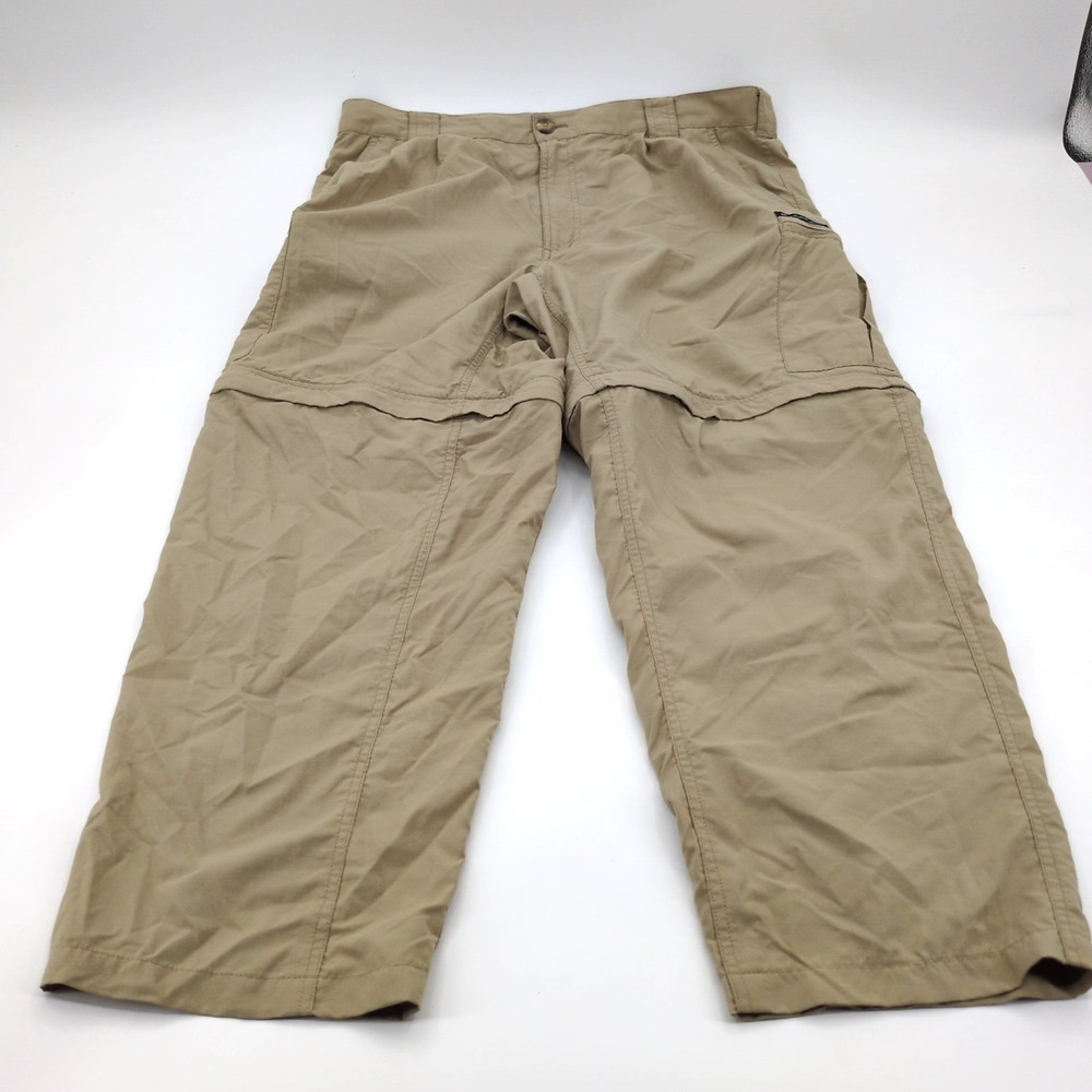 Exofficio Pants Mens Large Khaki Nylon Convertible Hiking Fishing Outdoor Cargo